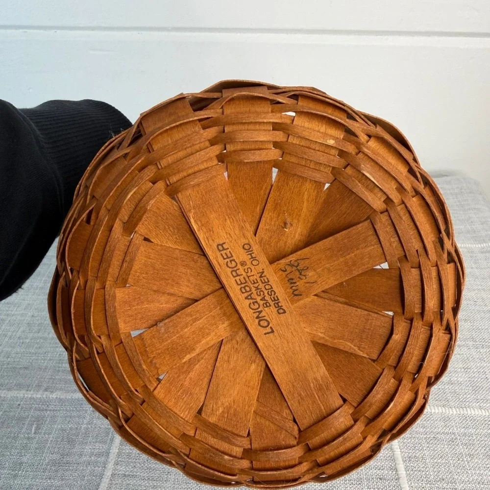 1989 Longaberger All American Stitching Basket Red Blue Stationary Handle USA